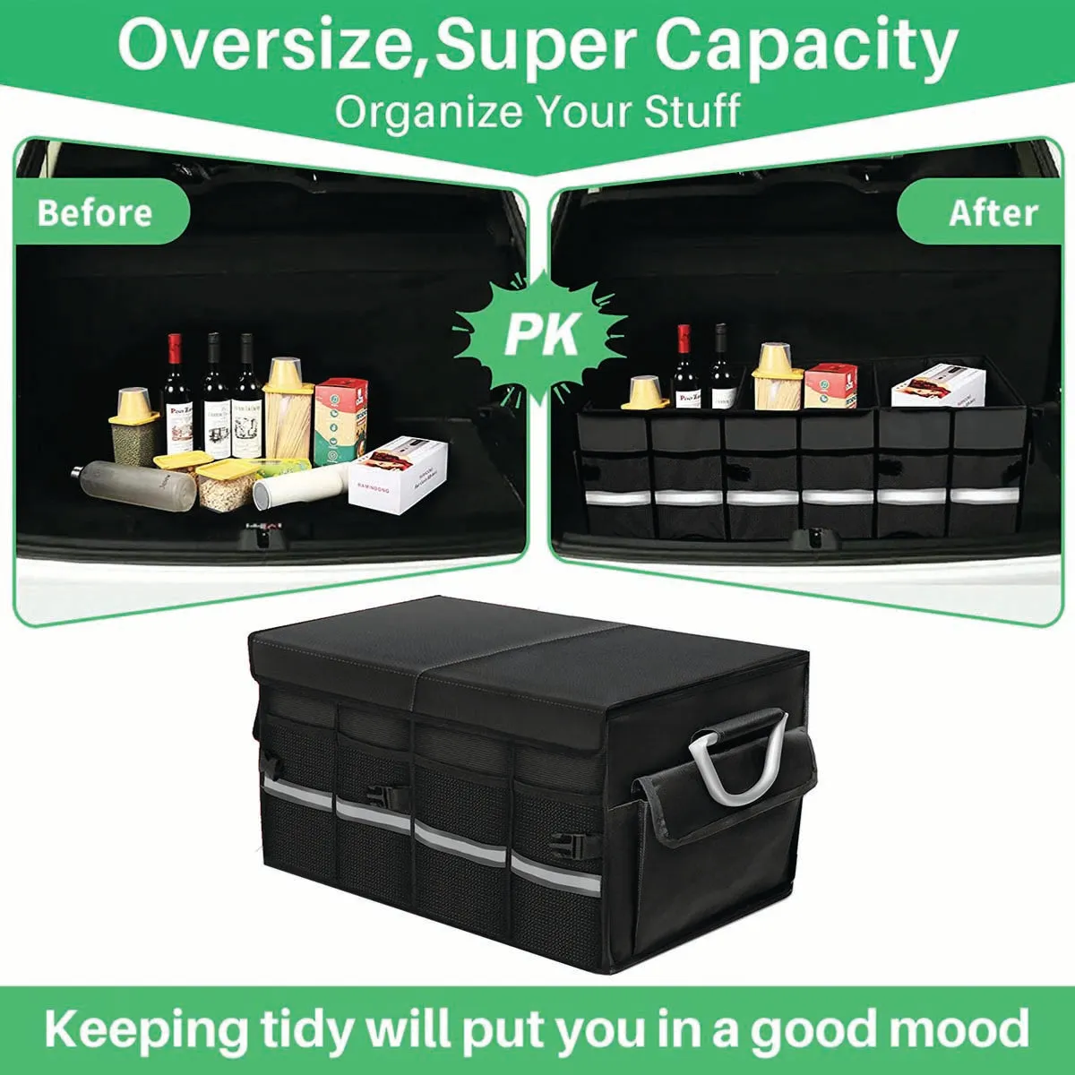 Big Trunk Organizer, Cargo Organizer SUV Trunk Storage Waterproof Collapsible Durable Multi Compartments TS12994