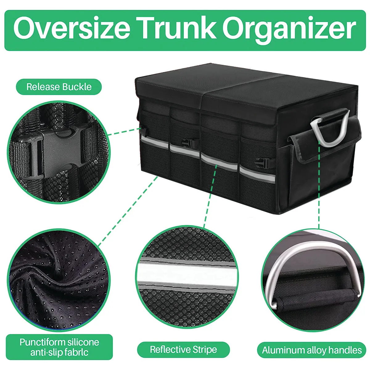 Big Trunk Organizer, Custom-Fit For Car, Cargo Organizer SUV Trunk Storage Waterproof Collapsible Durable Multi Compartments WaCA253
