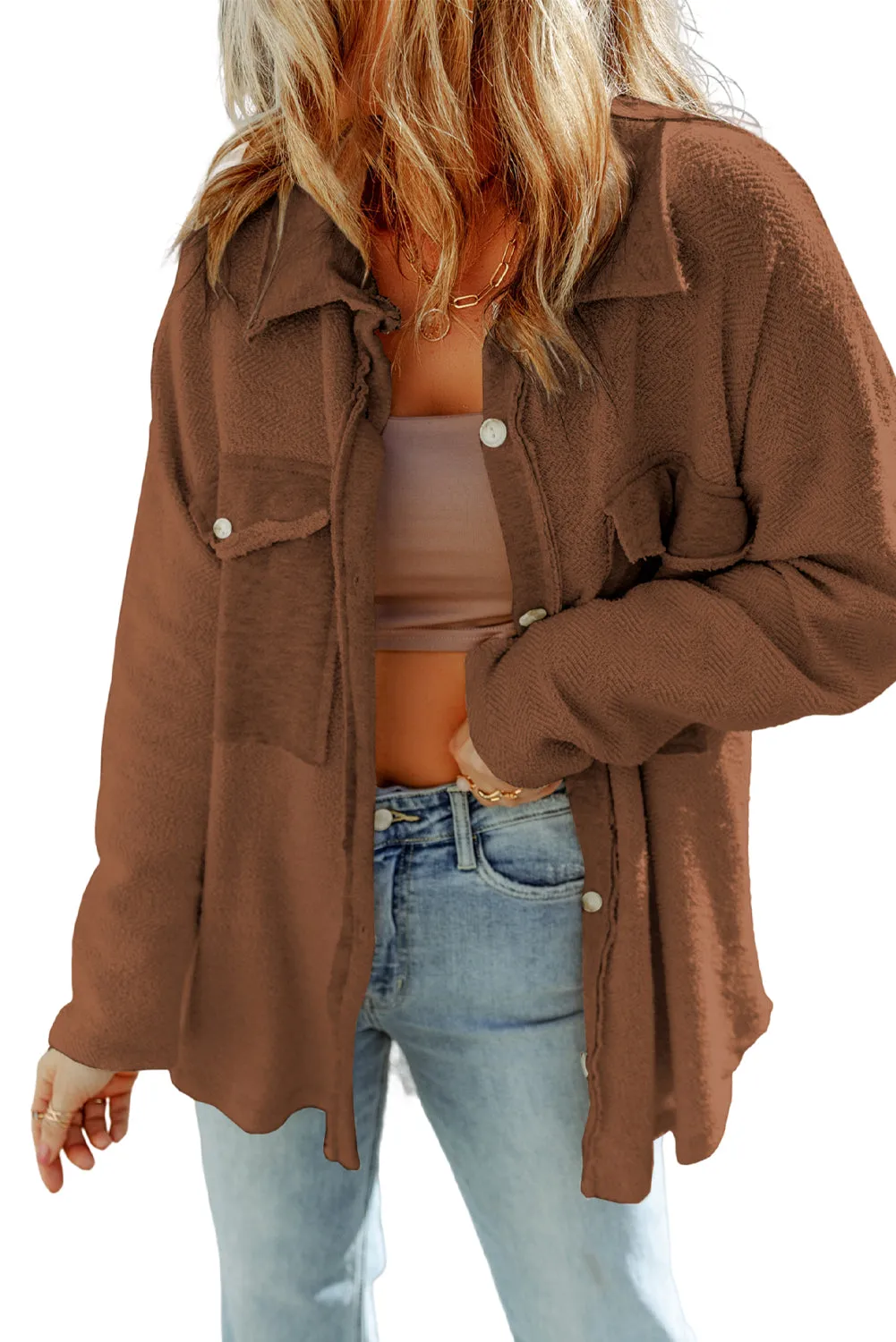 Black Contrast Flap Pockets Relaxed Shacket