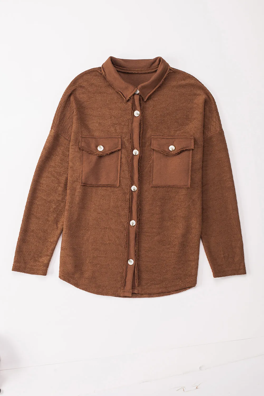 Black Contrast Flap Pockets Relaxed Shacket
