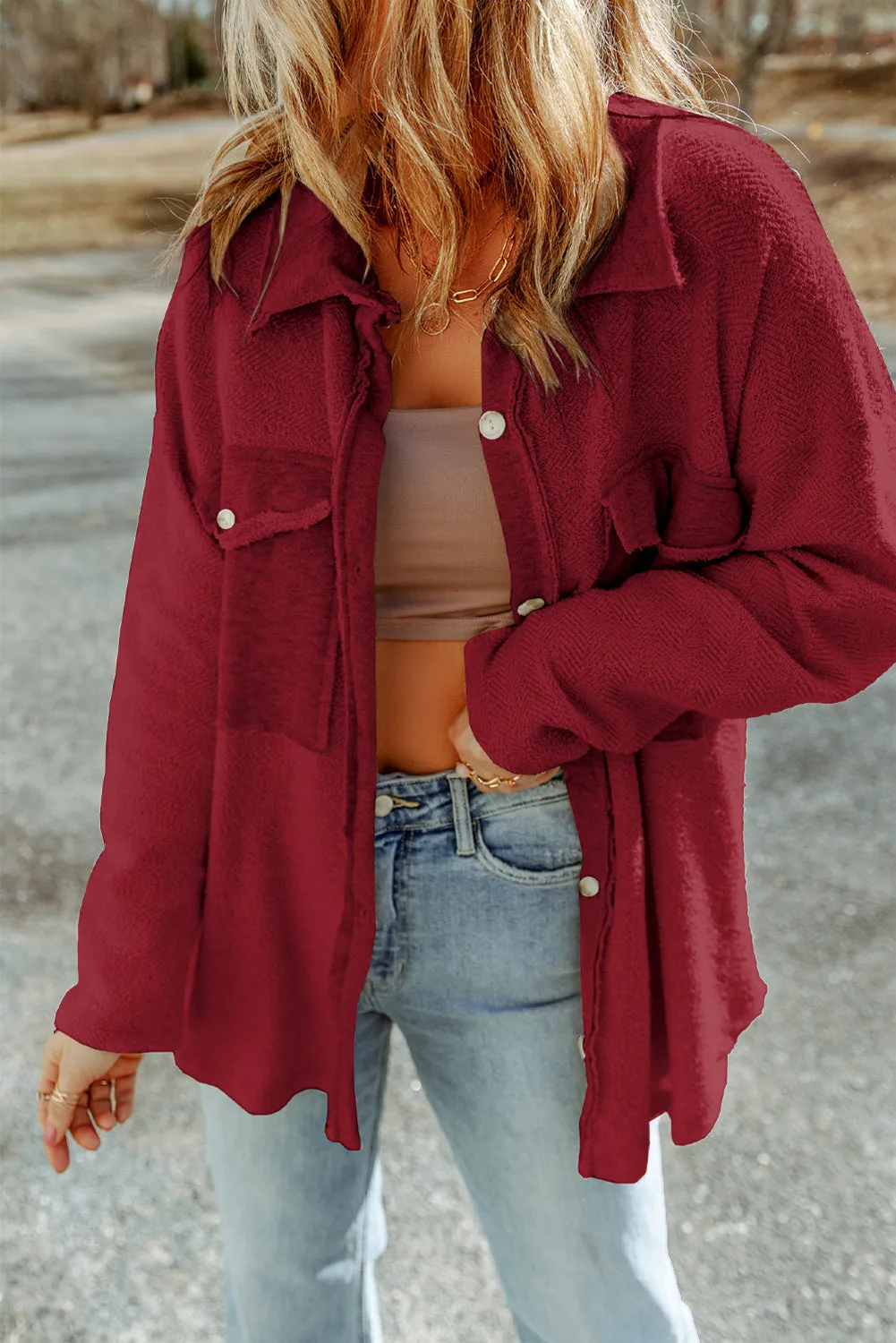 Black Contrast Flap Pockets Relaxed Shacket