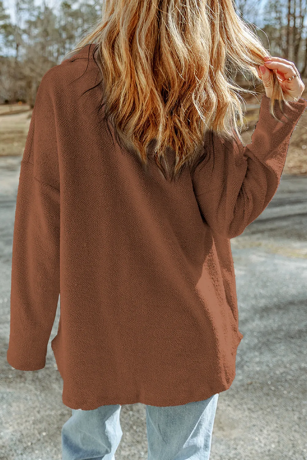 Black Contrast Flap Pockets Relaxed Shacket