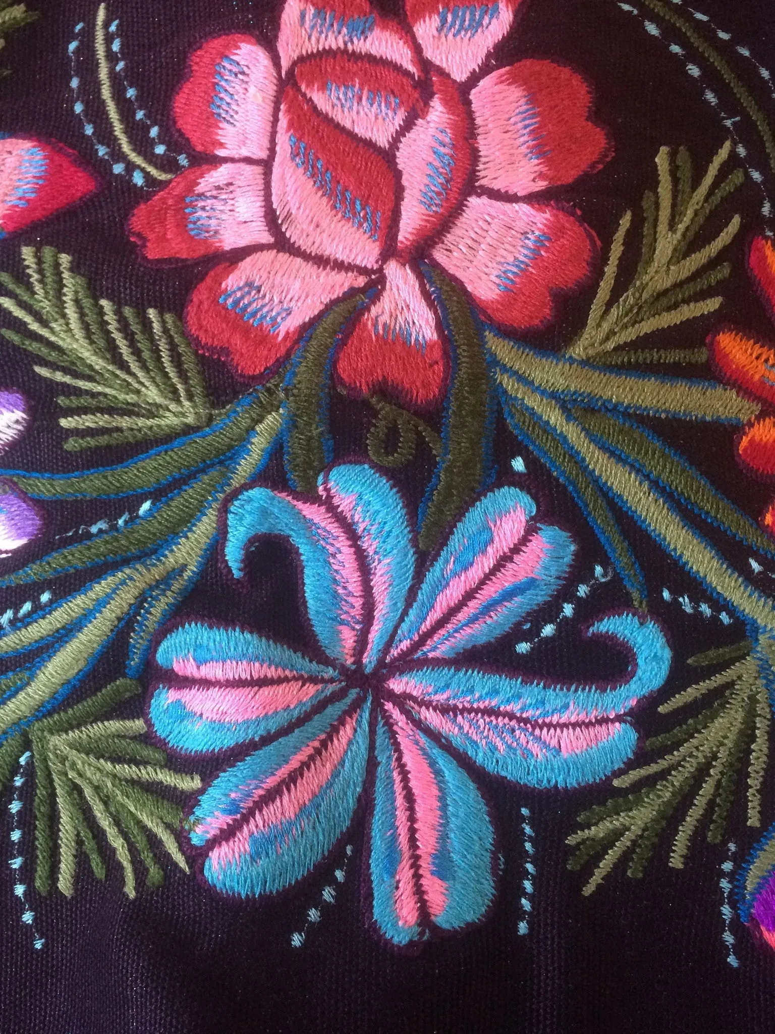 Black floral embroidered skirt from Zinacantan Mexico