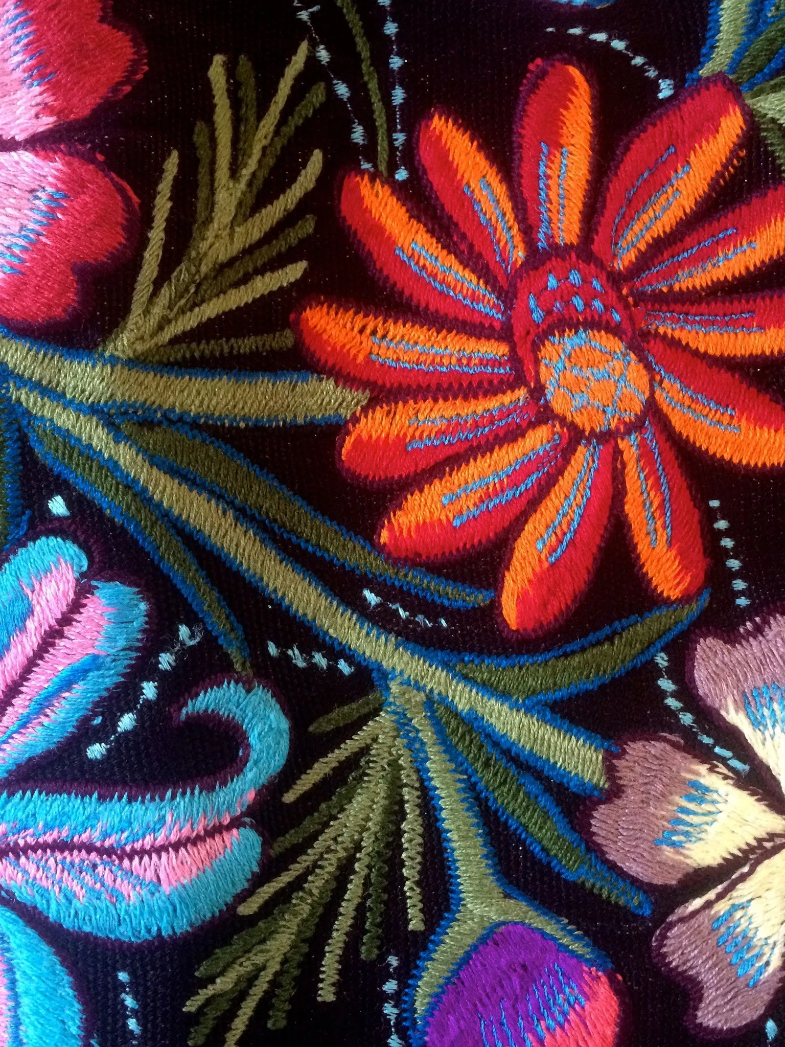 Black floral embroidered skirt from Zinacantan Mexico