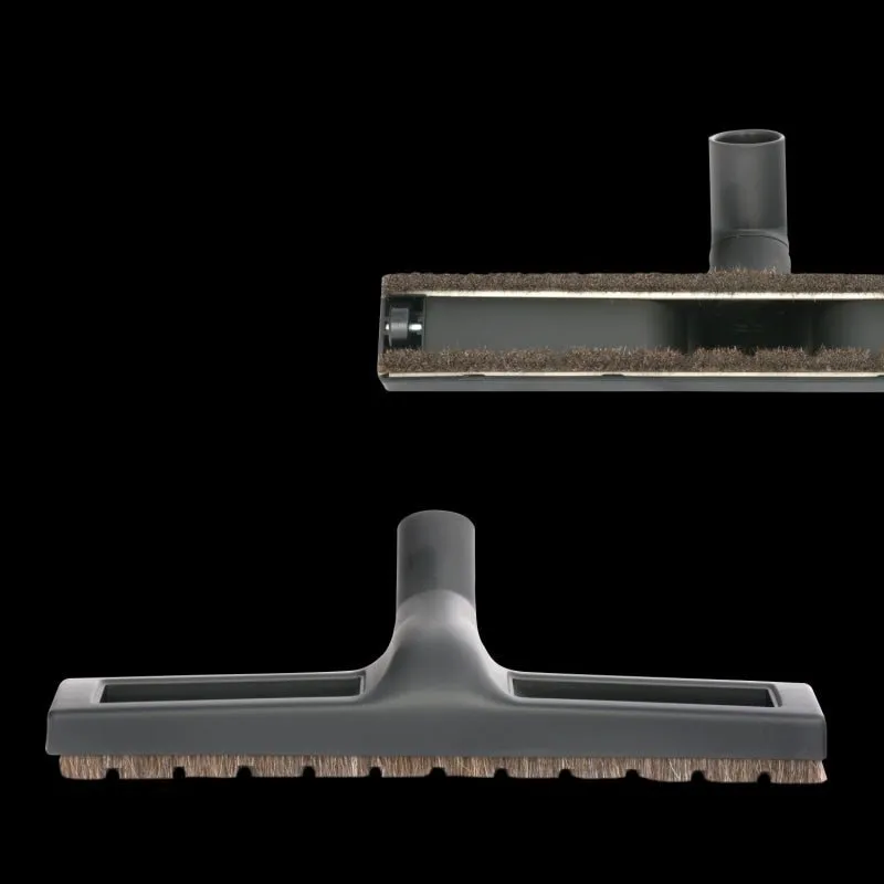 Black Friction Fit Floor Brush With Wheels And Horsehair Bristles - 1 1/4" Neck x 14" Wide
