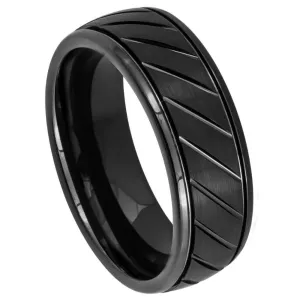 Black IP Plated Diagonal Grooves Stepped Edge - 8mm