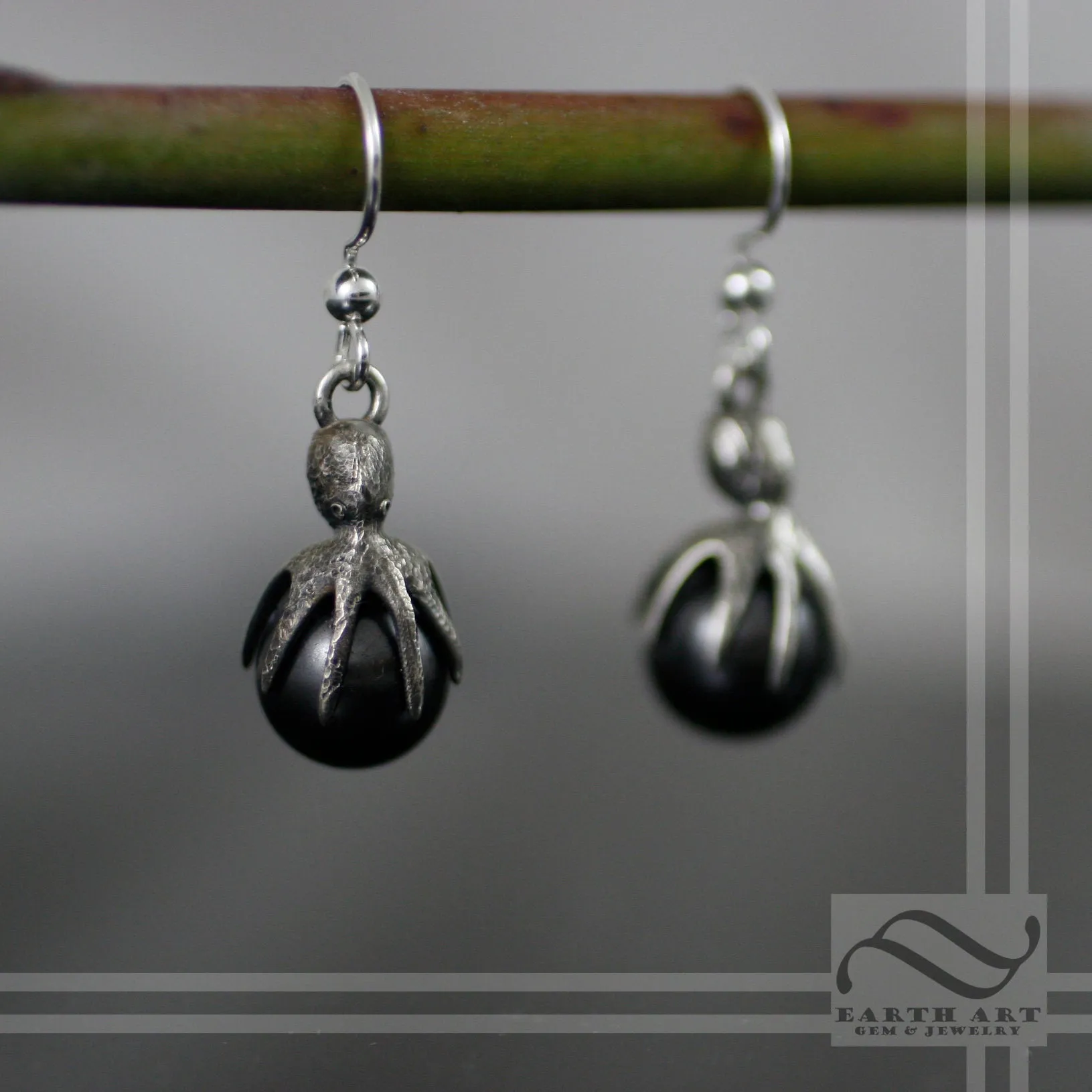 Black Pearl Octopus Earrings - Sterling Silver