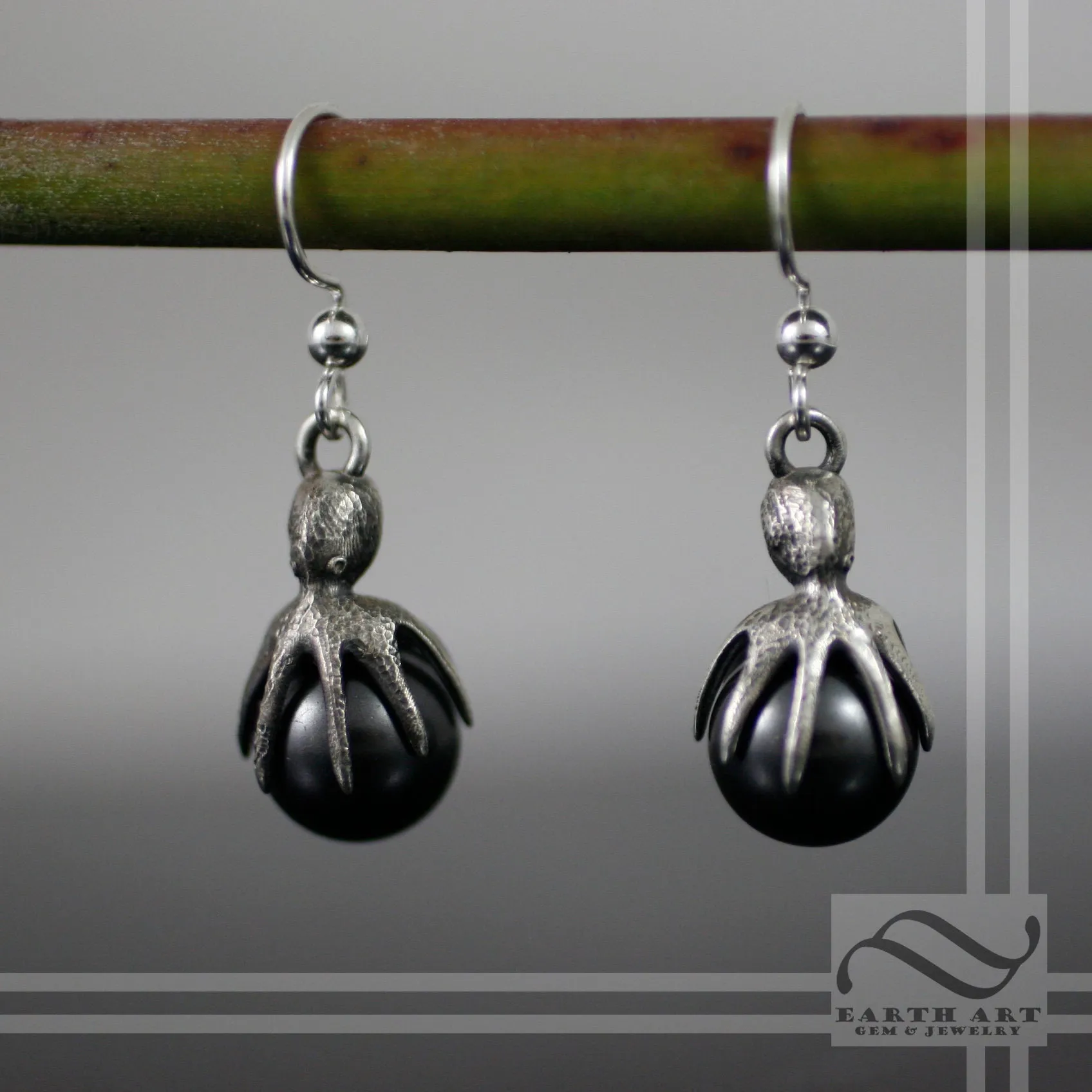 Black Pearl Octopus Earrings - Sterling Silver