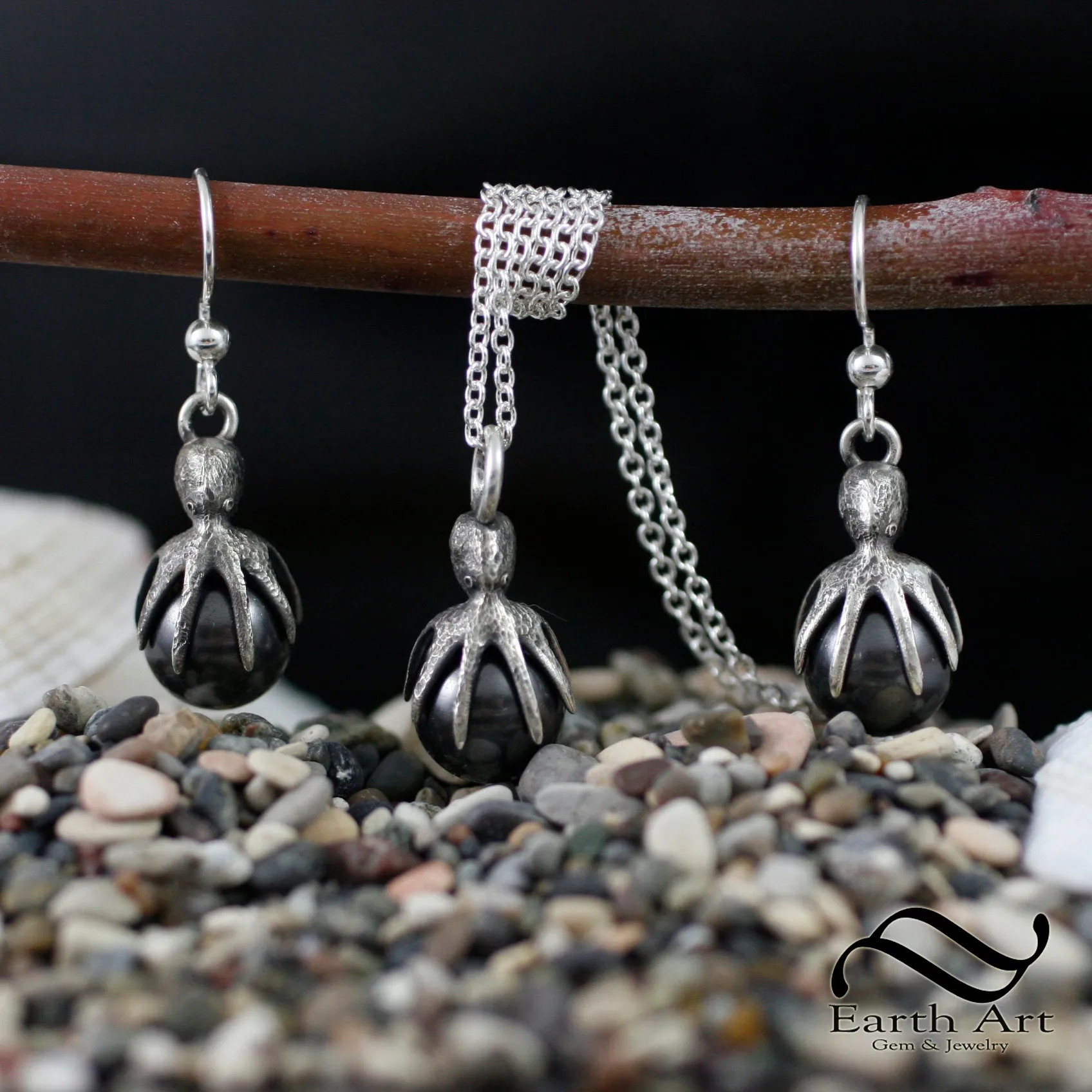 Black Pearl Octopus Pendant -Sterling or 14k