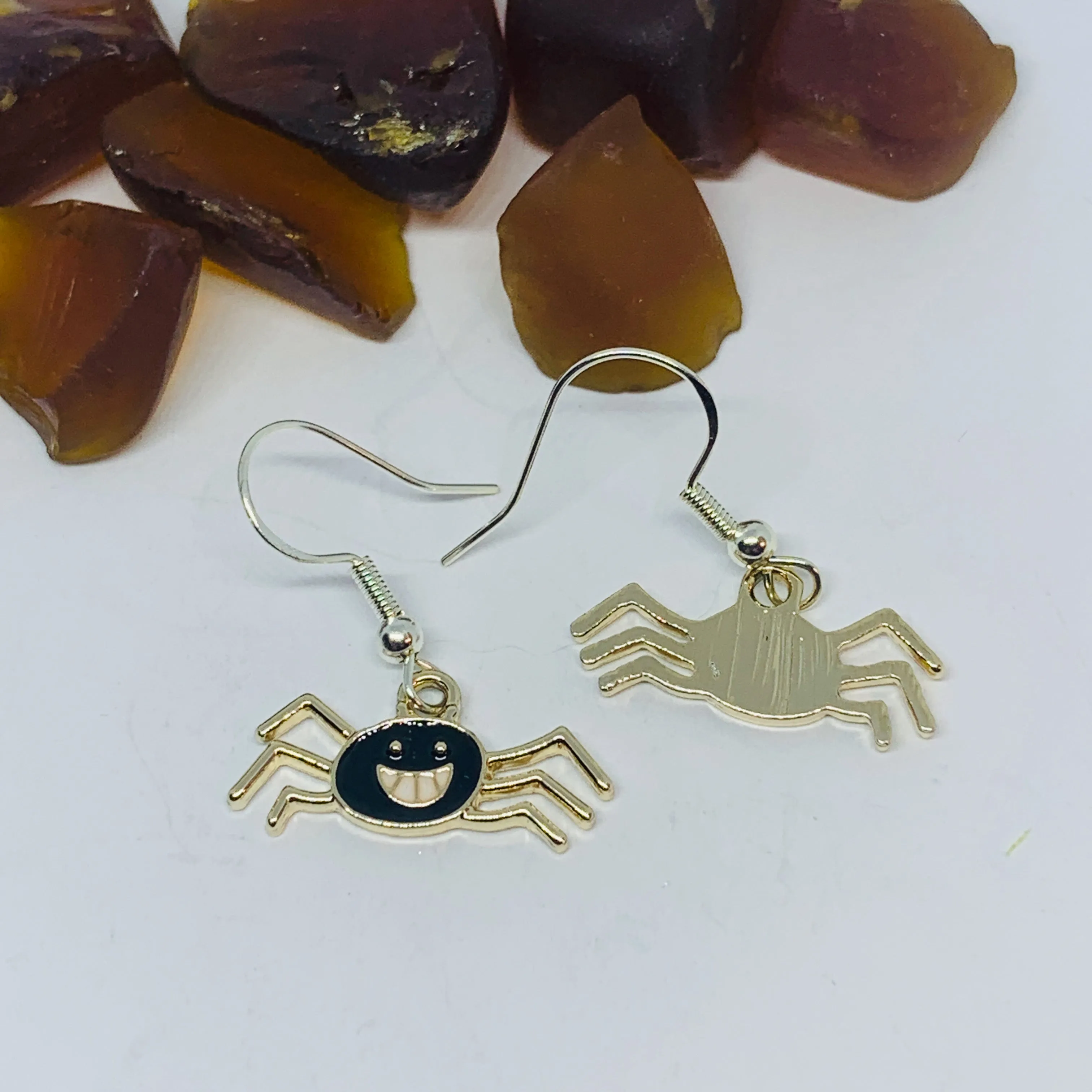 Black Spider Enamel Earrings with Silver Wires and Backs | Arachnid Earrings | Fall Jewelry | Spider Earrings | Halloween Earrings