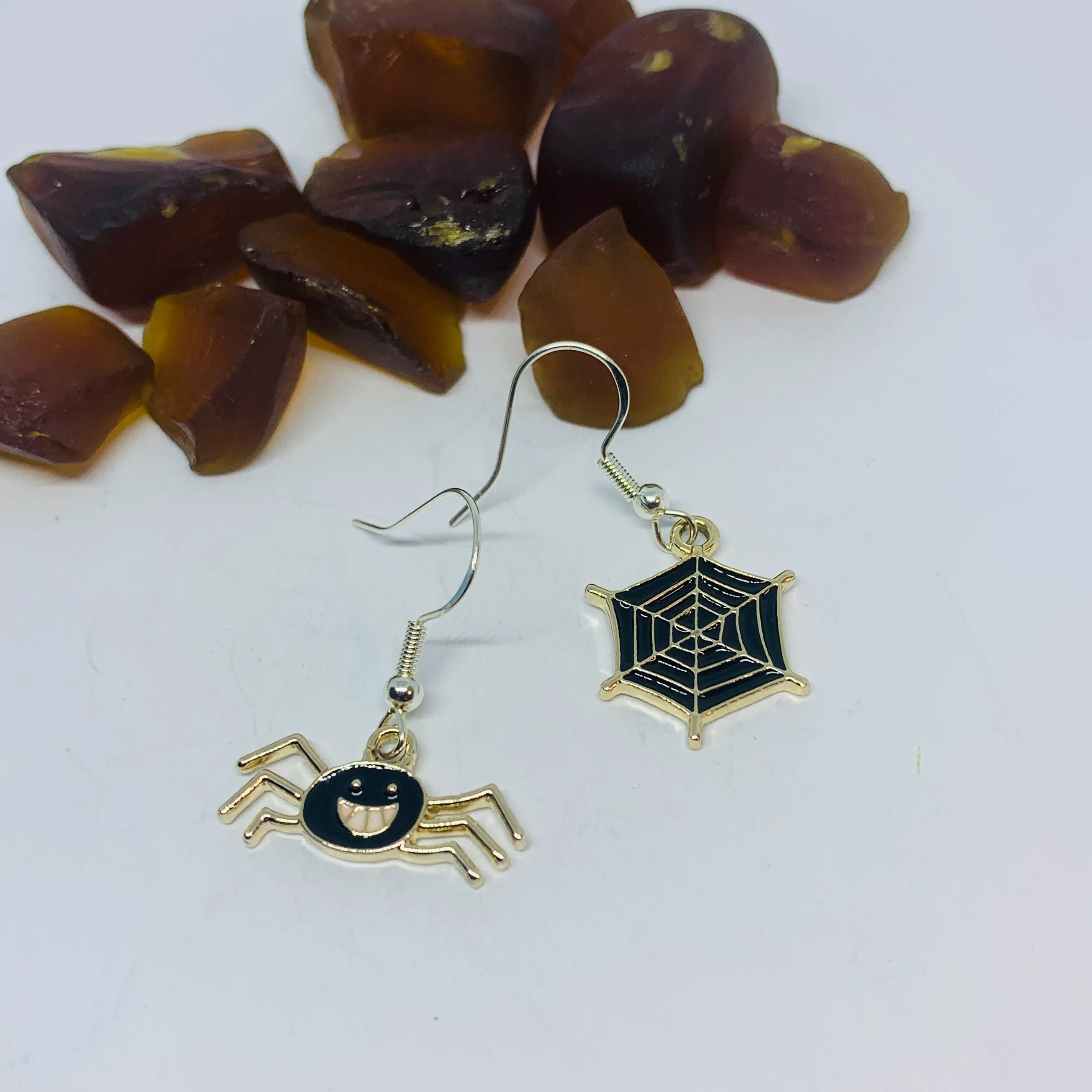Black Spider Enamel Earrings with Silver Wires and Backs | Arachnid Earrings | Fall Jewelry | Spider Earrings | Halloween Earrings