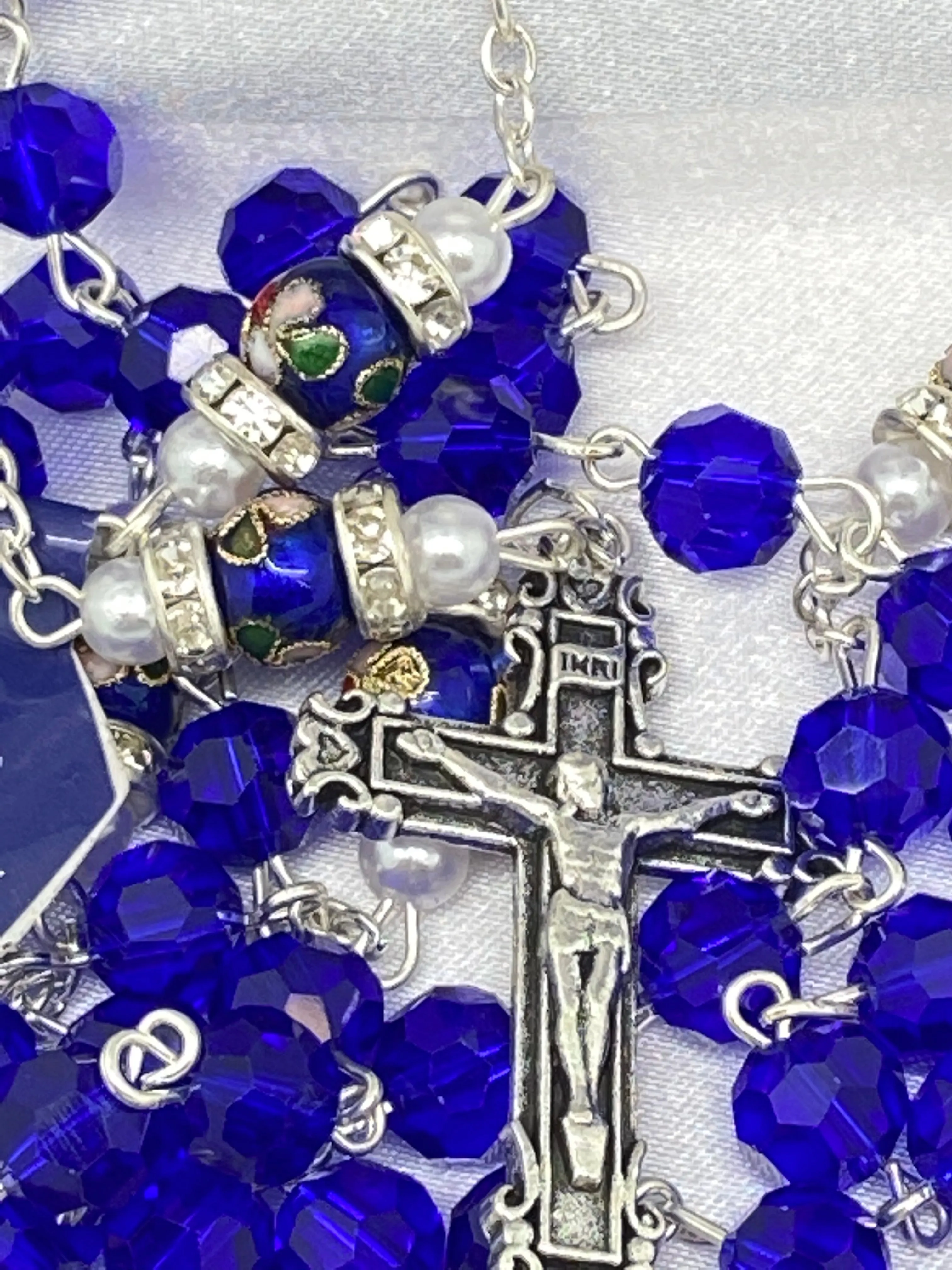 Blue Genuine Crystal and Cloisonné Rondelle Rosary