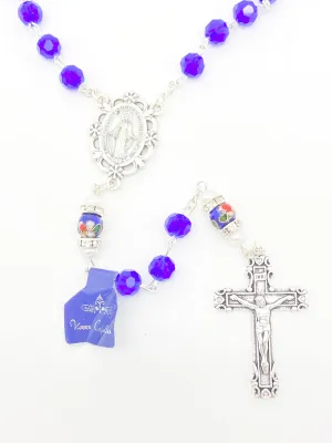 Blue Genuine Crystal and Cloisonné Rondelle Rosary
