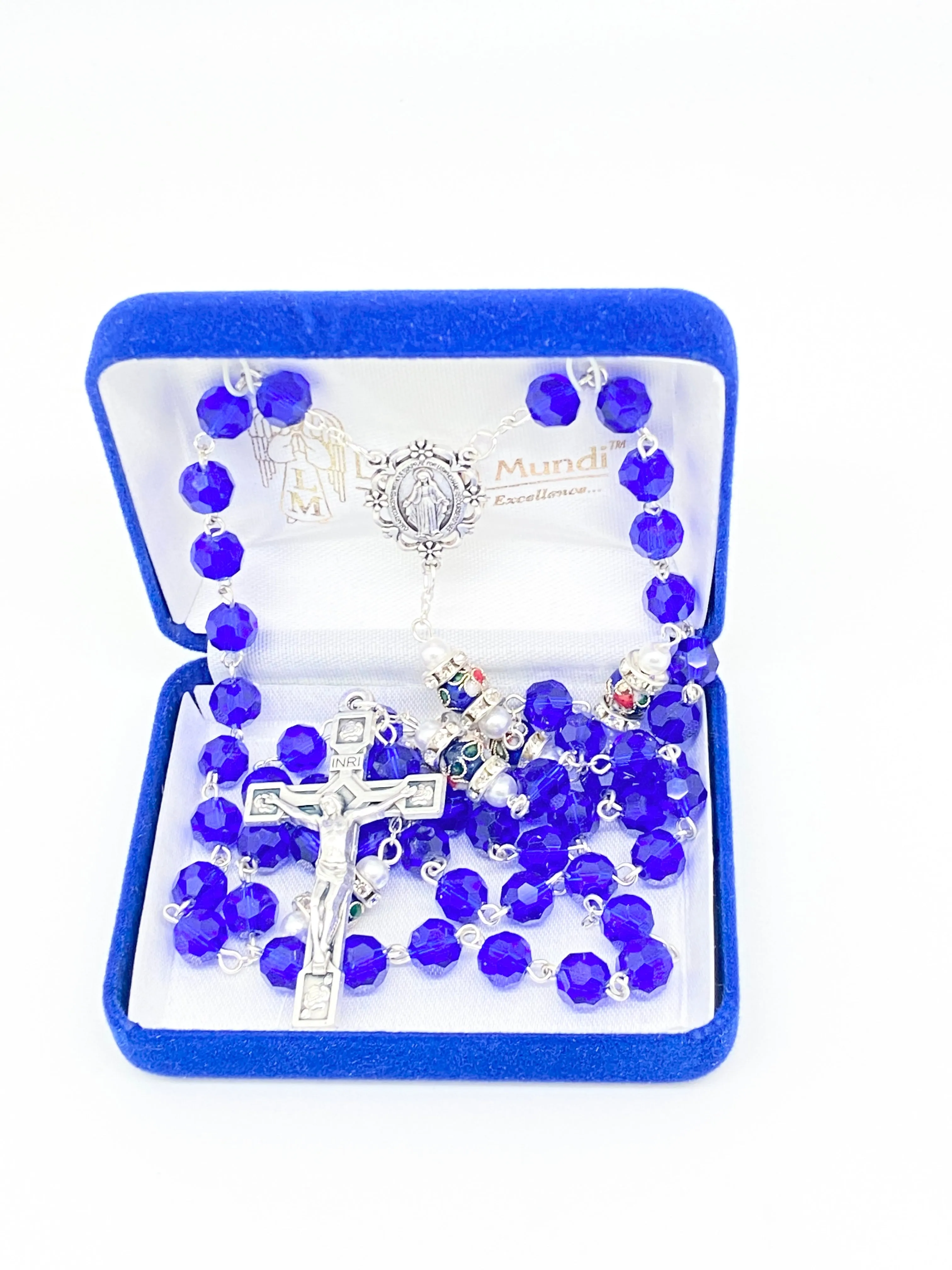 Blue Genuine Crystal and Cloisonné Rondelle Rosary