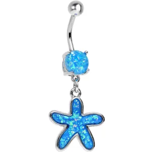 Blue Imitation Opal Carolina Starfish Dangle Belly Ring