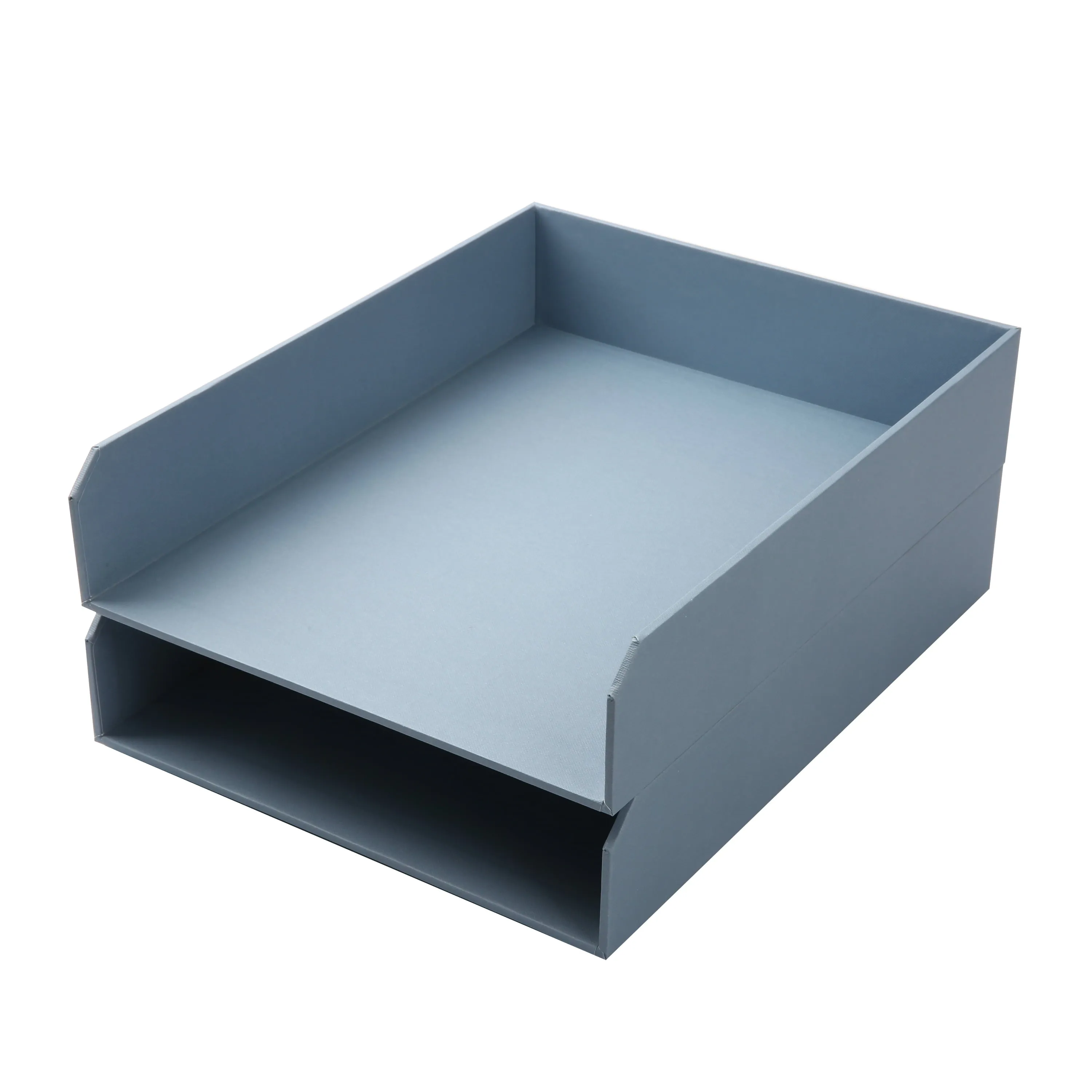 Blue Linen Paperboard Desk Organizer - 2-Piece Paper Tray Set - Fast Shipping
