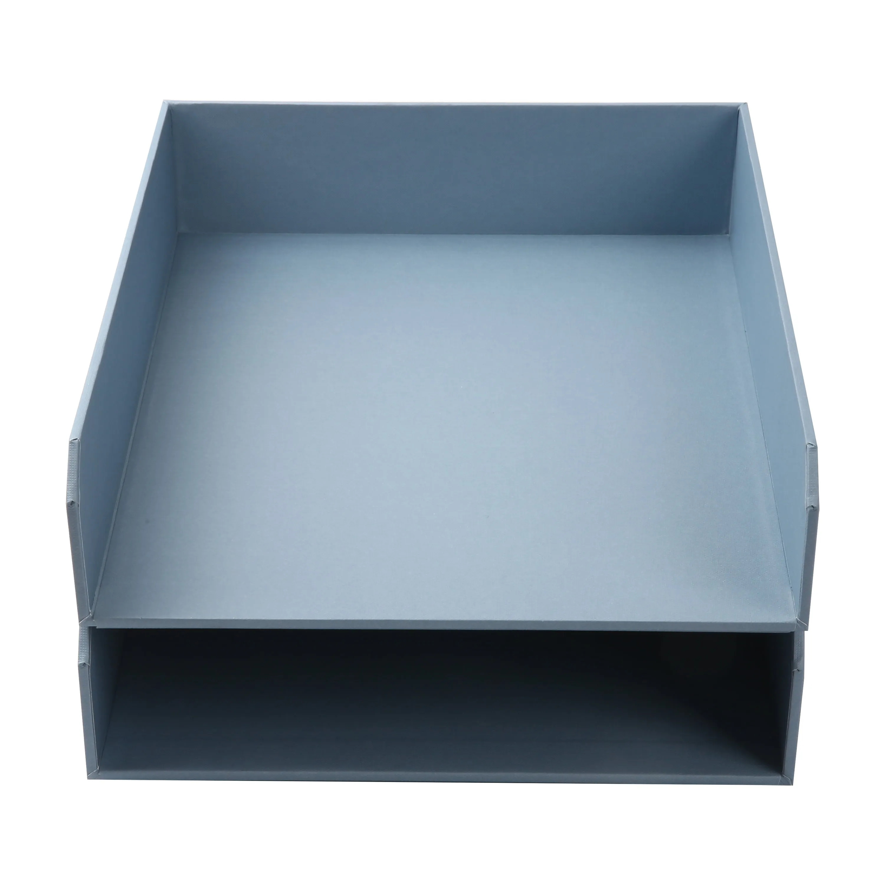 Blue Linen Paperboard Desk Organizer - 2-Piece Paper Tray Set - Fast Shipping