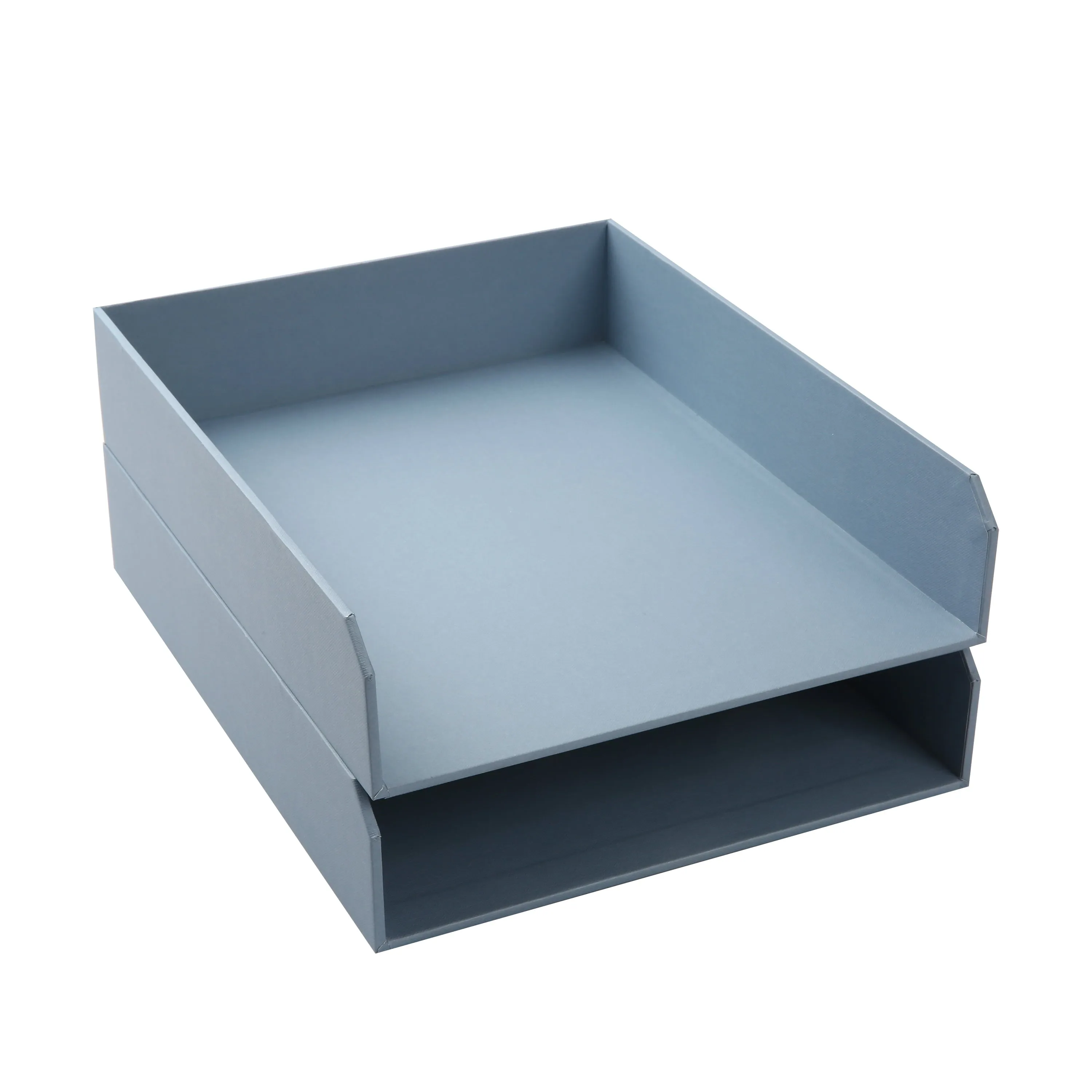 Blue Linen Paperboard Desk Organizer - 2-Piece Paper Tray Set - Fast Shipping