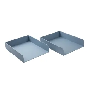 Blue Linen Paperboard Desk Organizer - 2-Piece Paper Tray Set - Fast Shipping