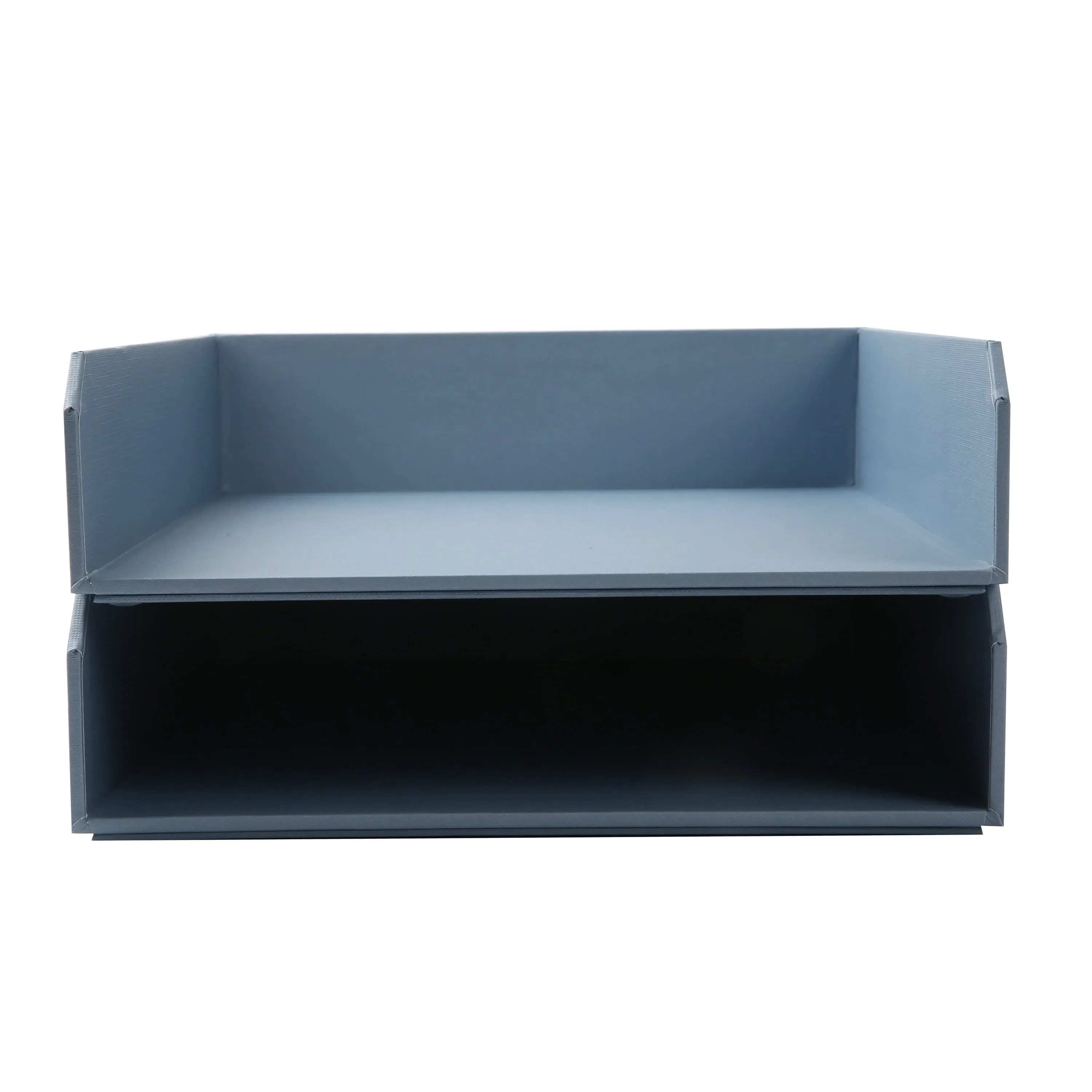 Blue Linen Paperboard Desk Organizer - 2-Piece Paper Tray Set - Fast Shipping