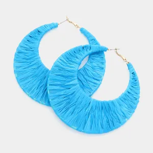 Blue Raffia Wrapped Hoop Fun Fashion Earrings | Headshot Earrings | 615666