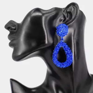 Blue Textured Metal Teardrop Fun Fashion Earrings | 513967