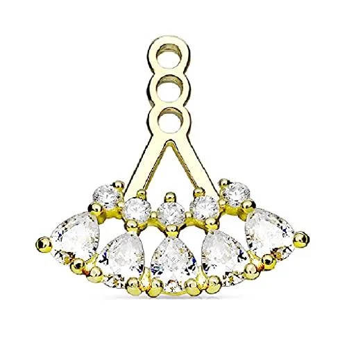 Body Accentz 2 Ear Jacket 5 Teardrop Array Prong Set CZ Earring Jacket/Cartilage Stud Add on Dangle   Pair Earrings