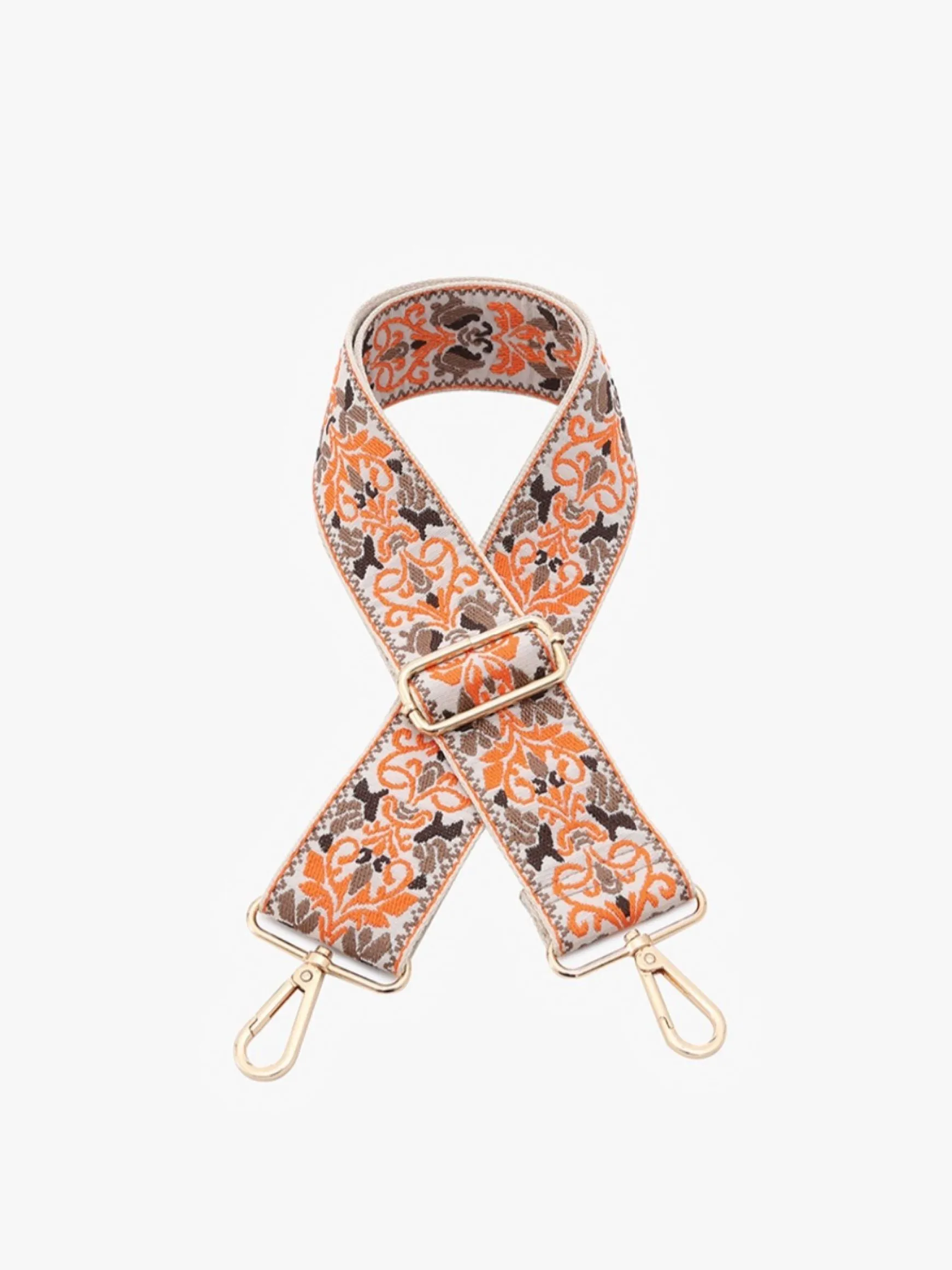 Boho Vine Guitar Strap, Brown/Orange