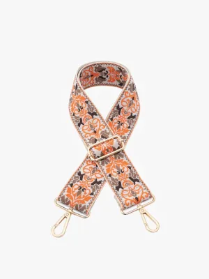 Boho Vine Guitar Strap, Brown/Orange