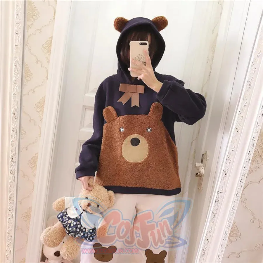Bowknot Bear Ears Cartoon Hoodie J10005