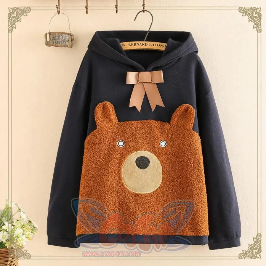 Bowknot Bear Ears Cartoon Hoodie J10005