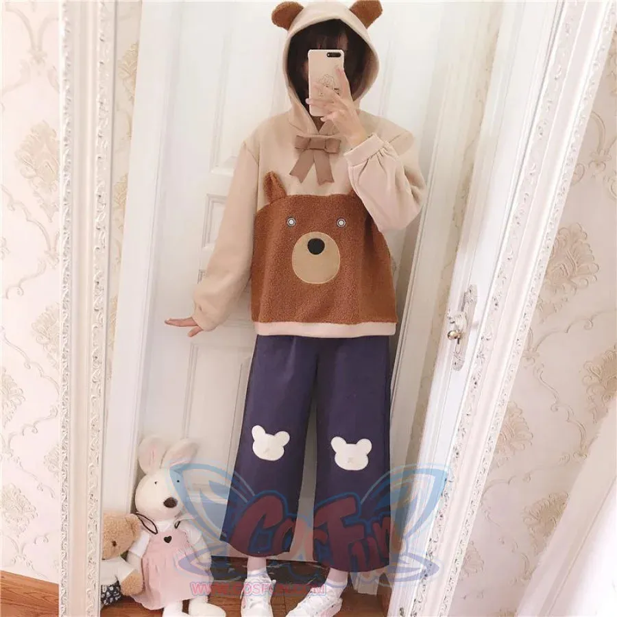 Bowknot Bear Ears Cartoon Hoodie J10005