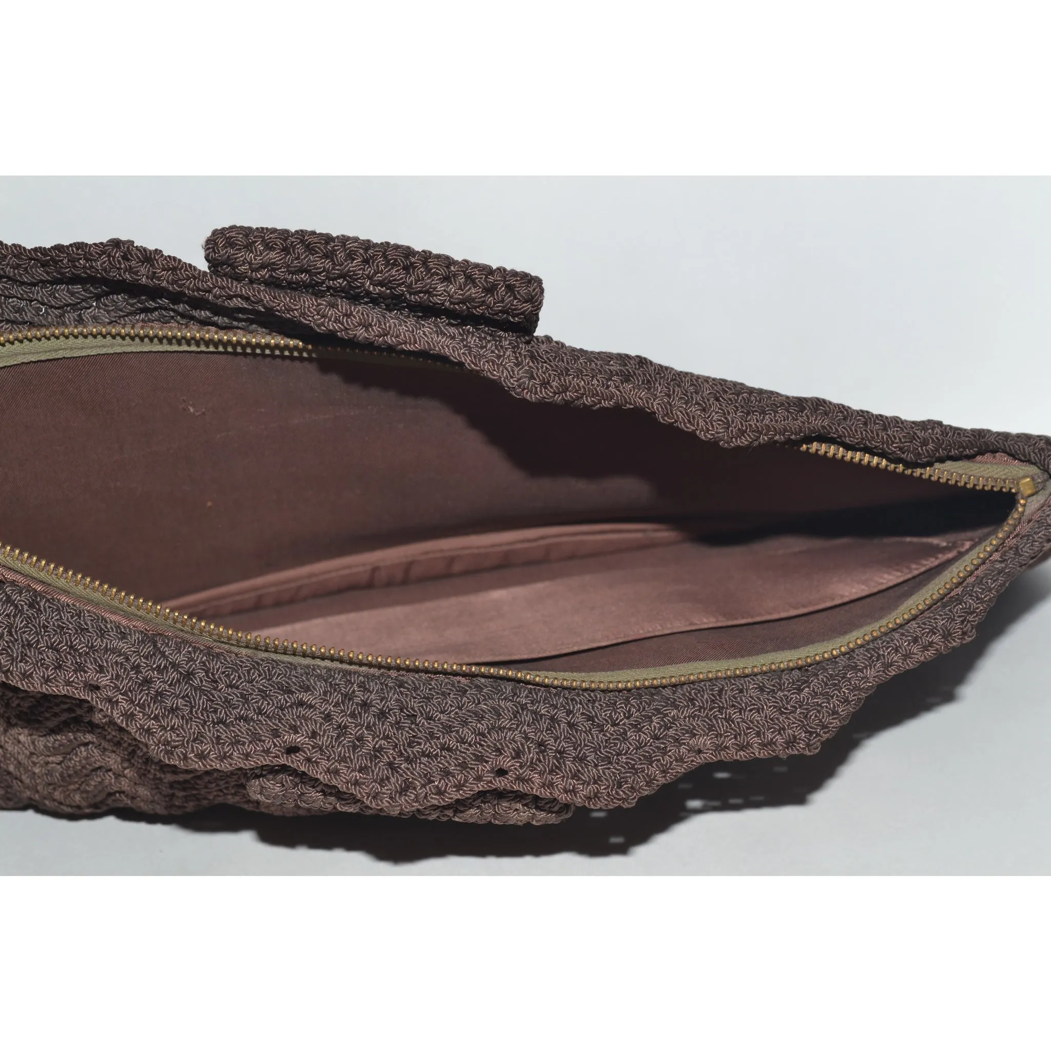 Brown Crochet Fan Clutch Purse