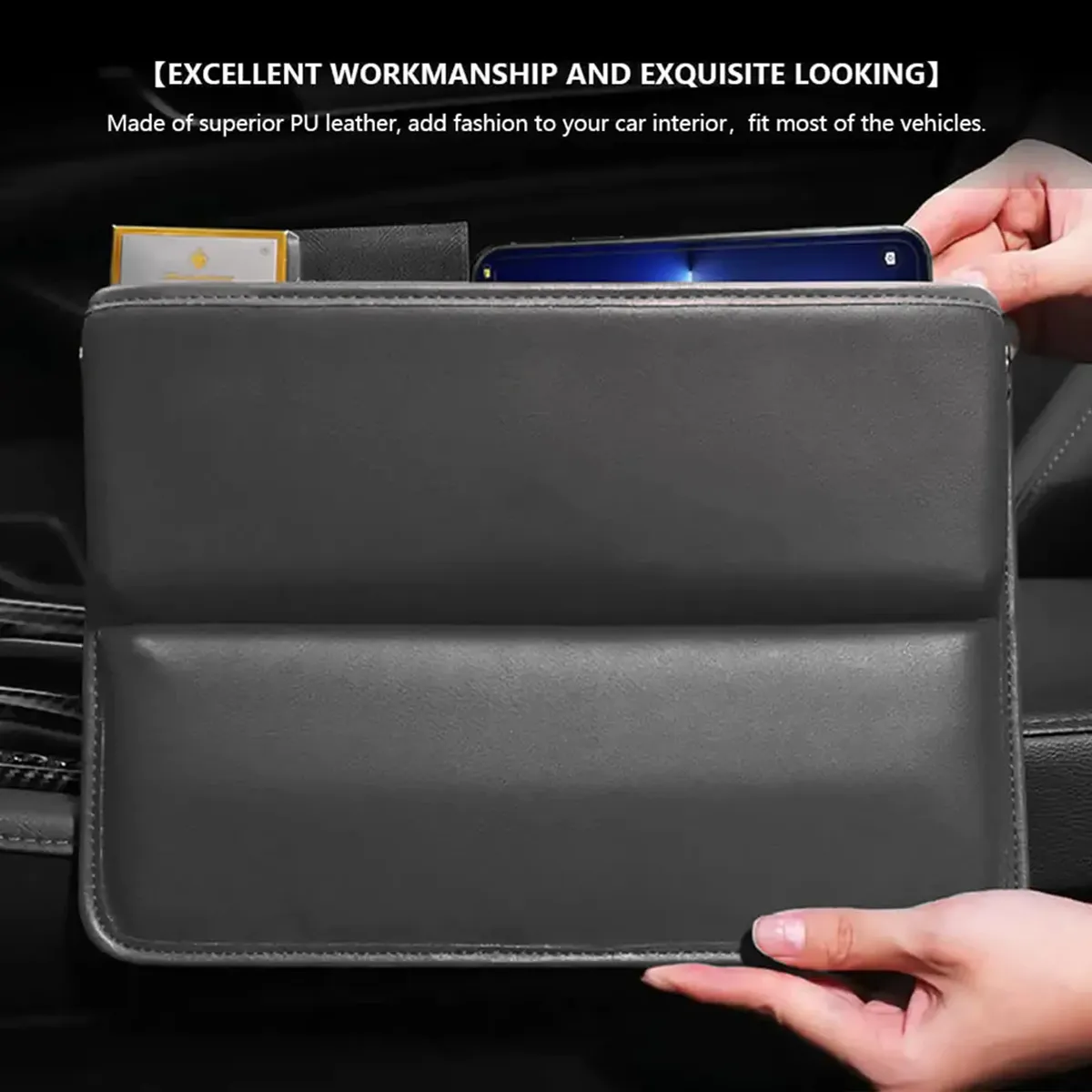 Car Seat Gap Filler Organizer, Custom-Fit For Car, Multifunctional PU Leather Console Side Pocket Organizer for Cellphones, Cards, Wallets, Keys WAVE226