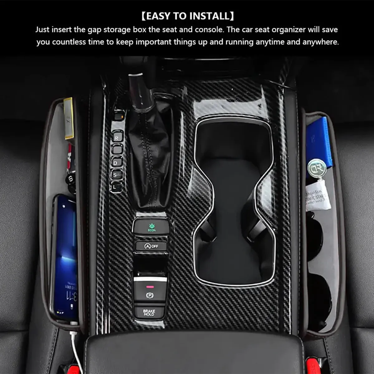 Car Seat Gap Filler Organizer, Custom-Fit For Car, Multifunctional PU Leather Console Side Pocket Organizer for Cellphones, Cards, Wallets, Keys WAVE226