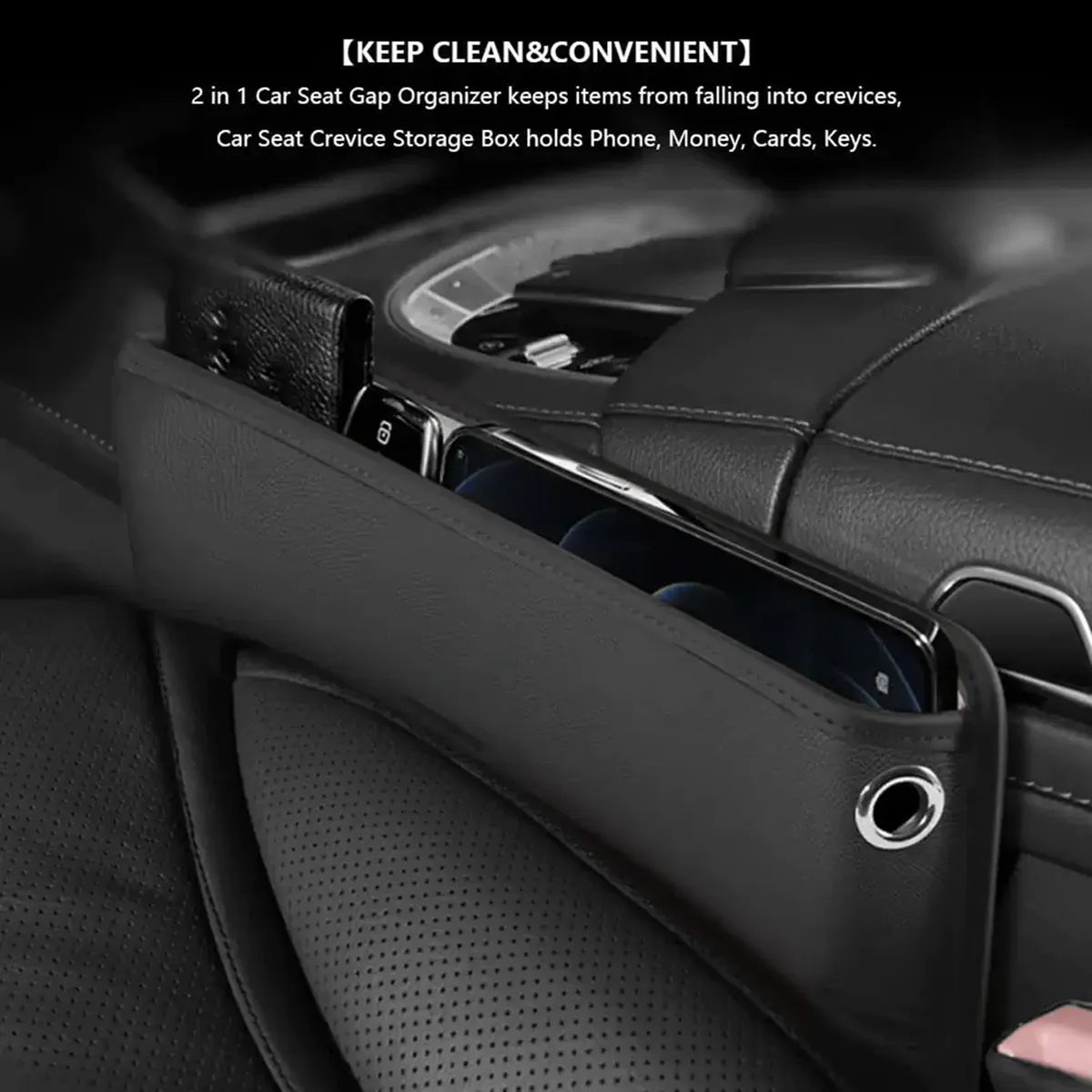 Car Seat Gap Filler Organizer, Custom-Fit For Car, Multifunctional PU Leather Console Side Pocket Organizer for Cellphones, Cards, Wallets, Keys WAVE226