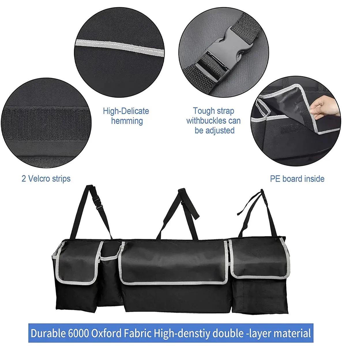 Car Trunk Hanging Organizer, Custom Logo For Your Car Thick Backseat Trunk Storage Bag with 4 Pockets and 3 Adjustable Shoulder Straps, Foldable Car Trunk Interior Accessories Releases Your Trunk Space, Free Trunk Floor