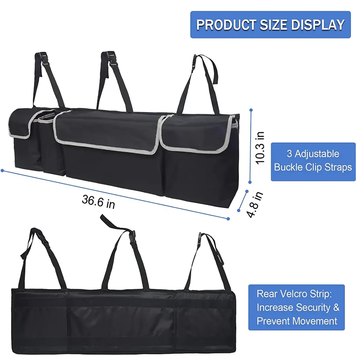 Car Trunk Hanging Organizer, Custom Logo For Your Car Thick Backseat Trunk Storage Bag with 4 Pockets and 3 Adjustable Shoulder Straps, Foldable Car Trunk Interior Accessories Releases Your Trunk Space, Free Trunk Floor