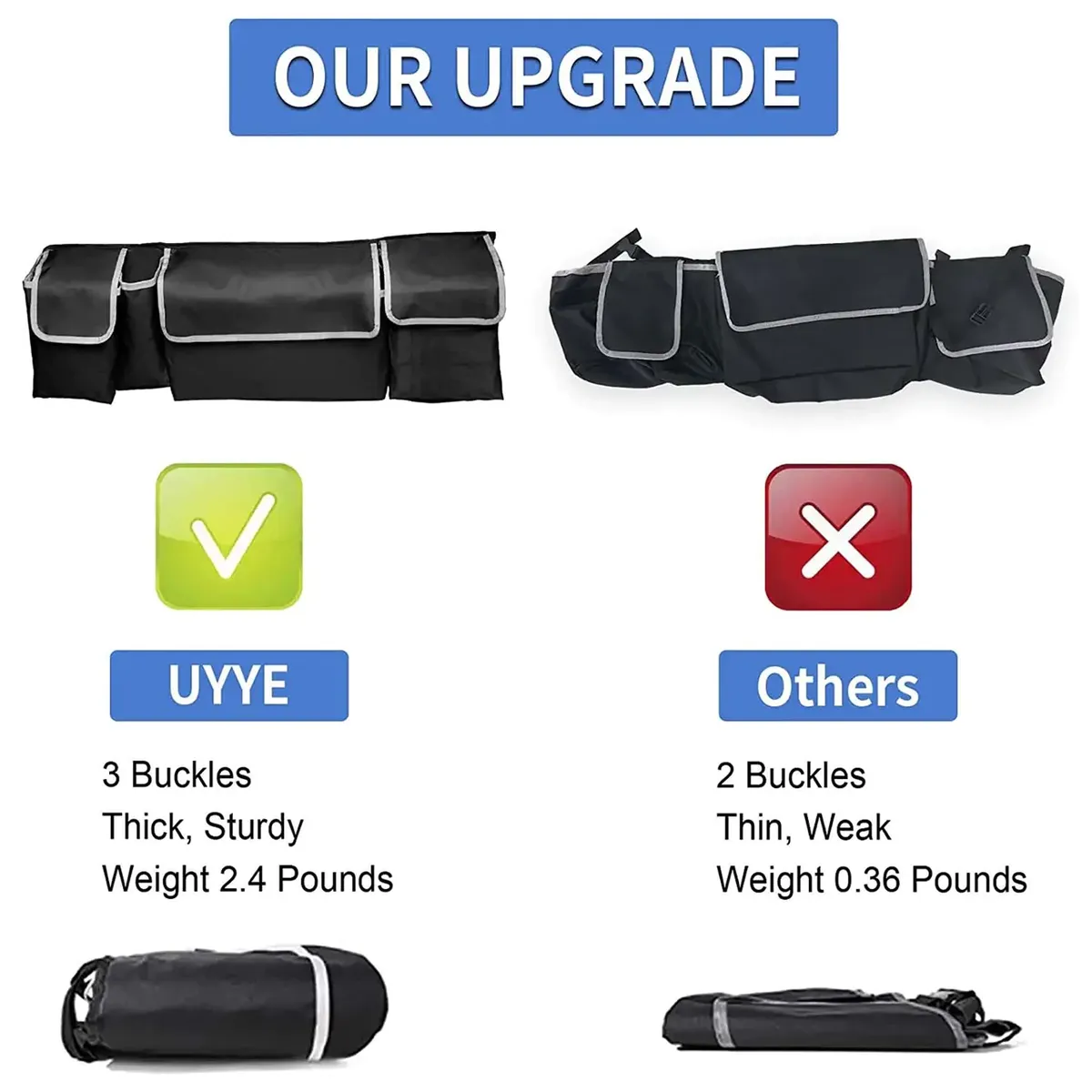 Car Trunk Hanging Organizer, Custom Logo For Your Car Thick Backseat Trunk Storage Bag with 4 Pockets and 3 Adjustable Shoulder Straps, Foldable Car Trunk Interior Accessories Releases Your Trunk Space, Free Trunk Floor