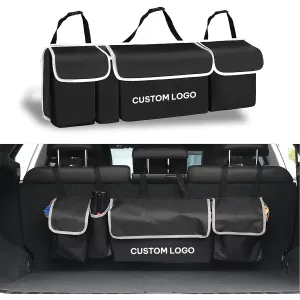 Car Trunk Hanging Organizer Fit Your Car, Thick Backseat Trunk Storage Bag with 4 Pockets and 3 Adjustable Shoulder Straps, Foldable Car Trunk Interior Accessories Releases Your Trunk Space, Free Trunk Floor