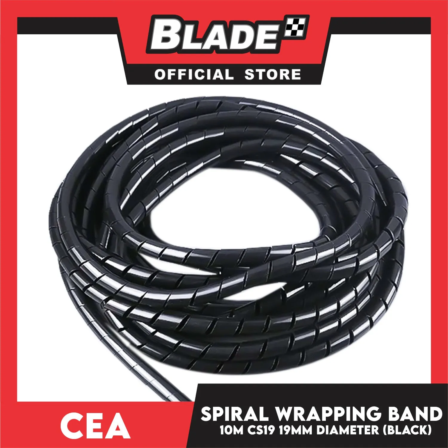 Cea 10meters Spiral Wrapping Band 19mm Diameter (Black) CS19