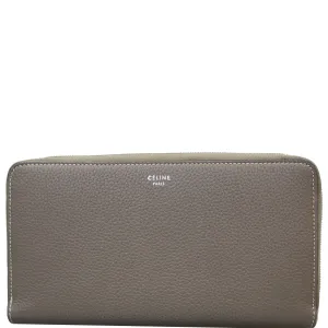 CELINE Large Zip Around Multifunction Drummed Calfskin Wallet Taupe Grey