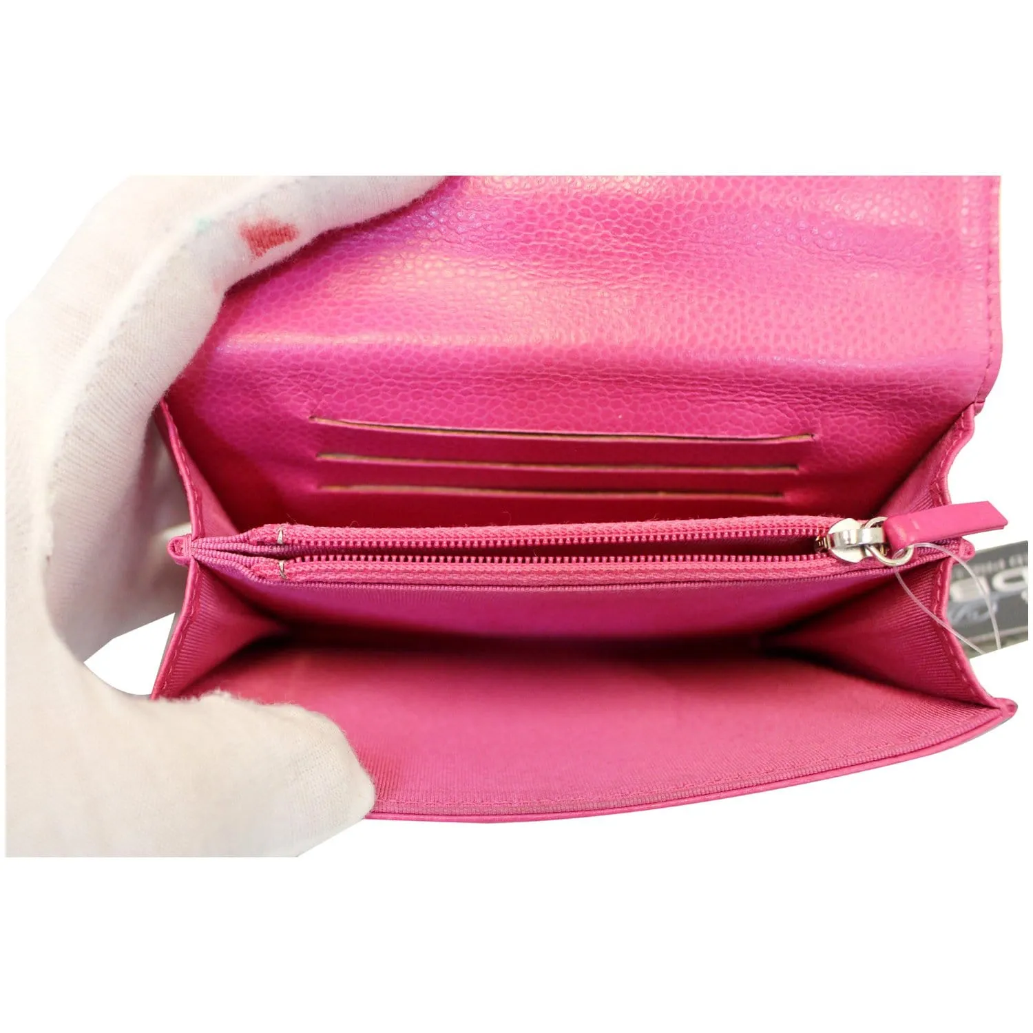 CHANEL Classic Flap Caviar Leather Wallet Pink