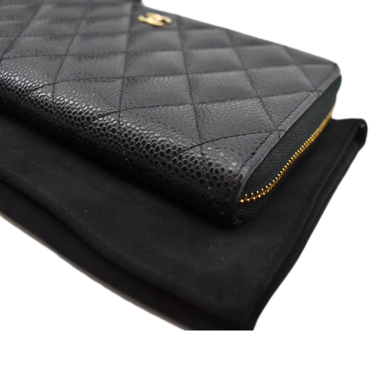 CHANEL Long Zippy Caviar Leather Wallet Black