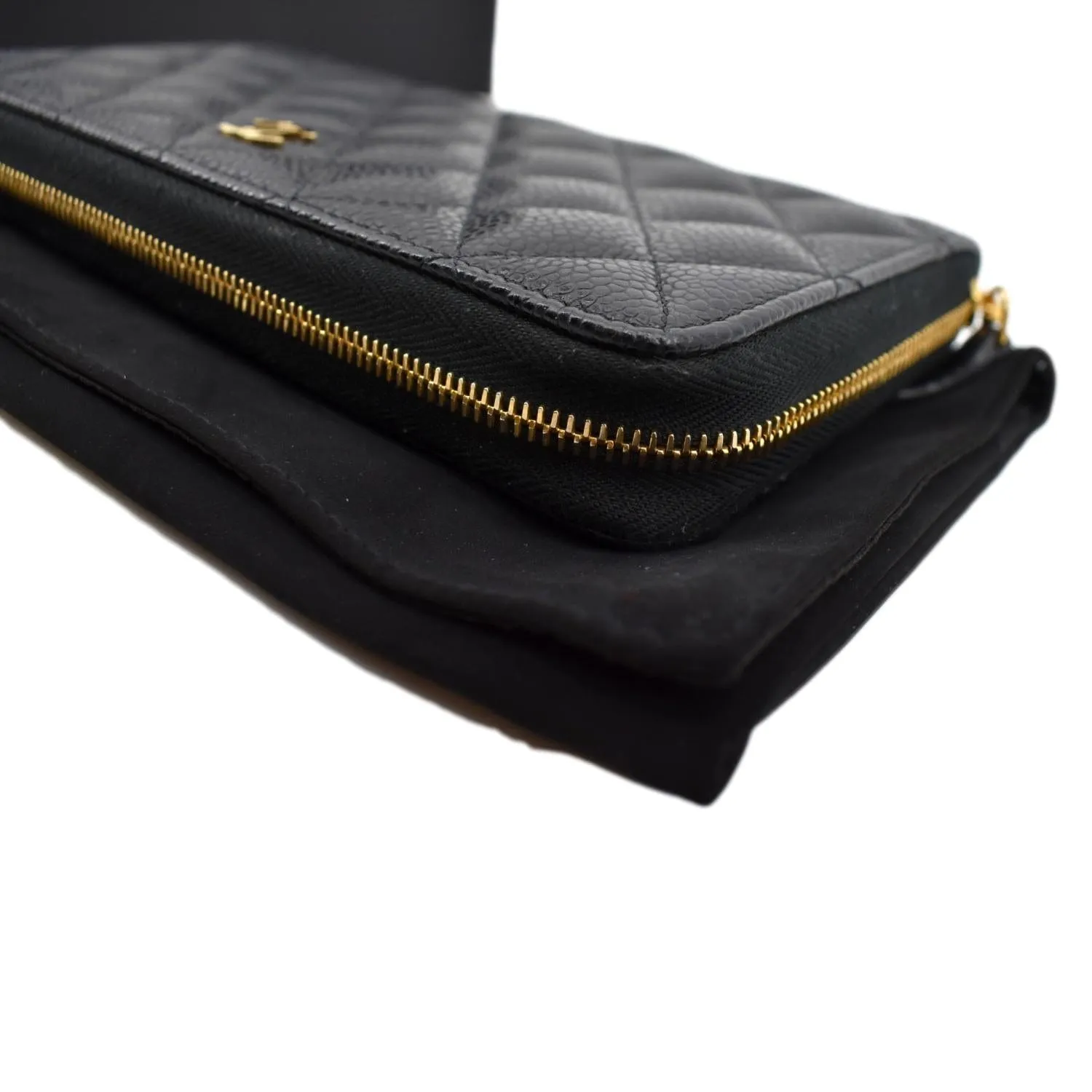 CHANEL Long Zippy Caviar Leather Wallet Black