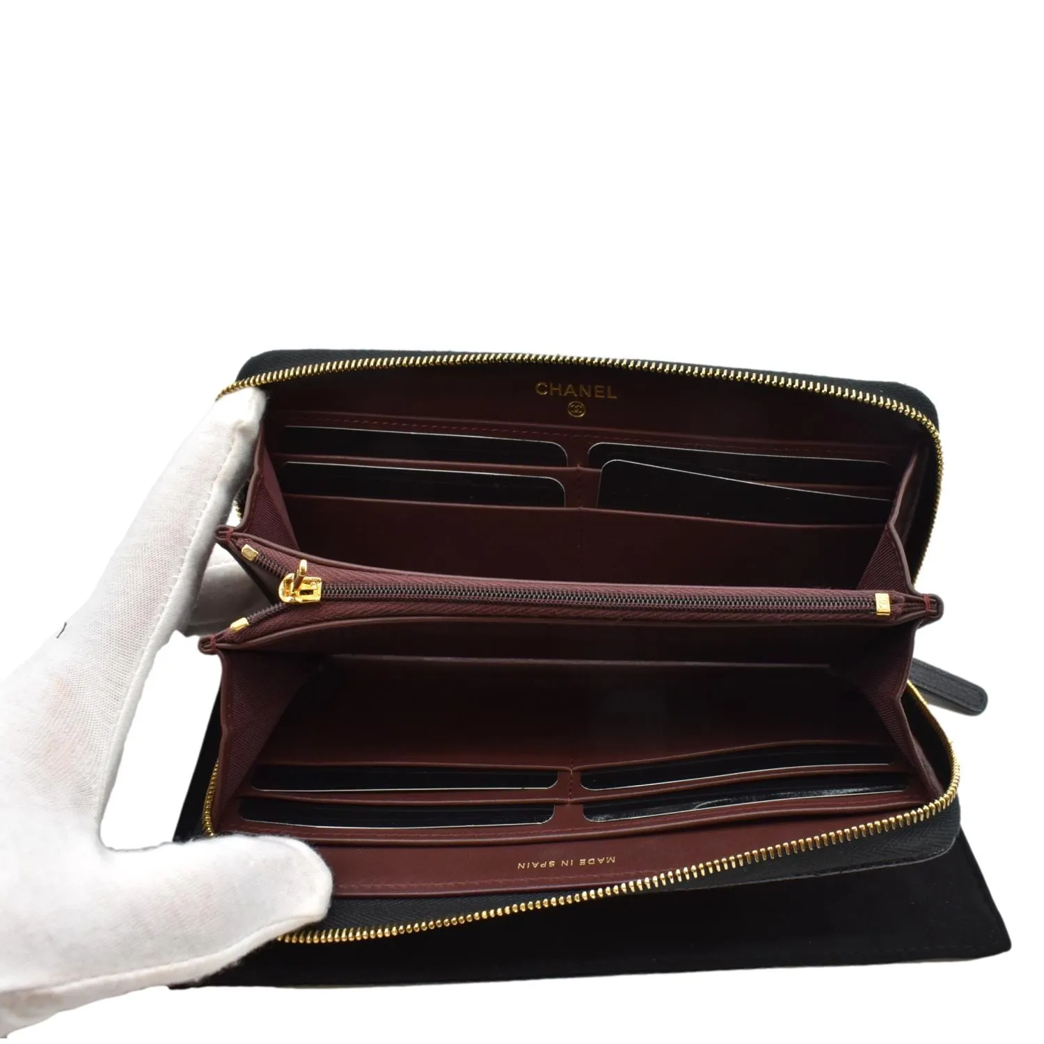 CHANEL Long Zippy Caviar Leather Wallet Black