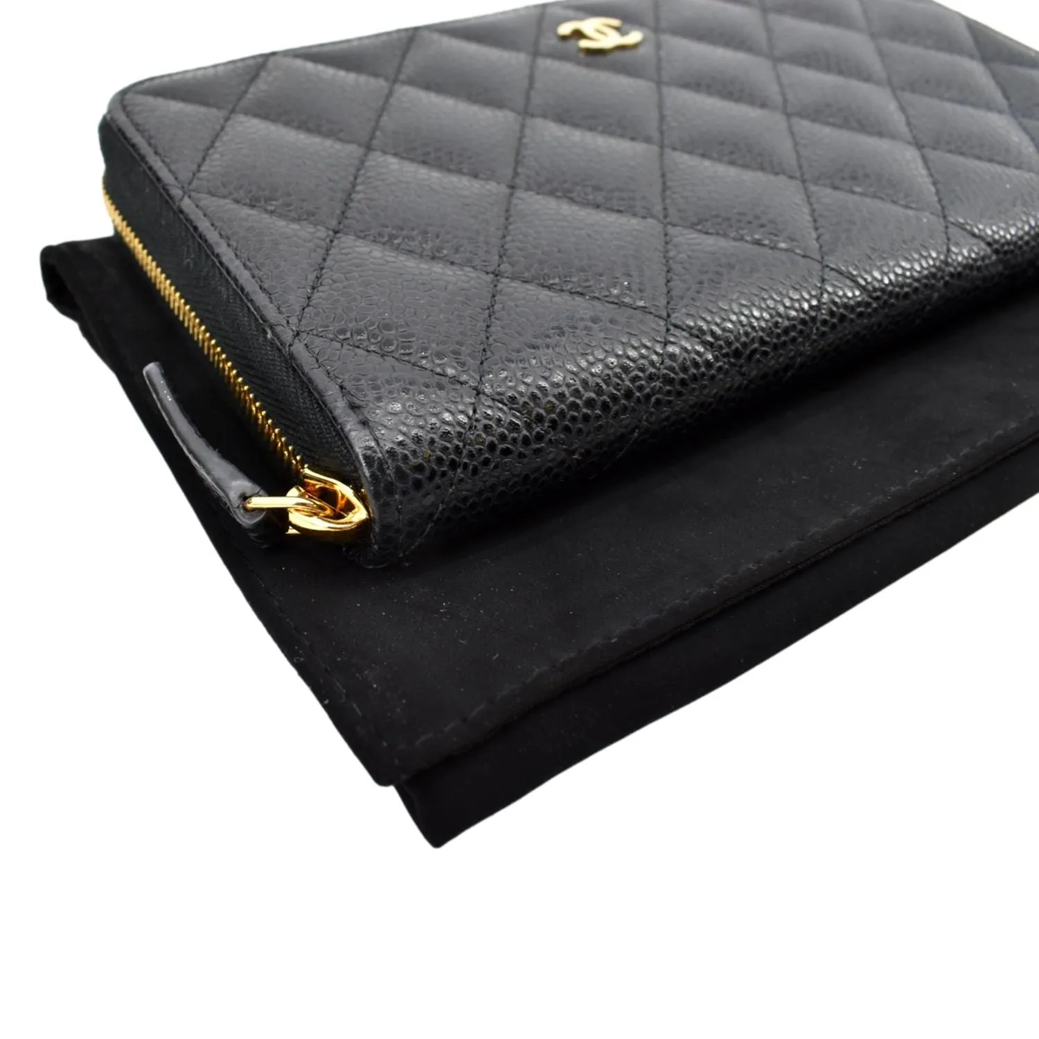CHANEL Long Zippy Caviar Leather Wallet Black