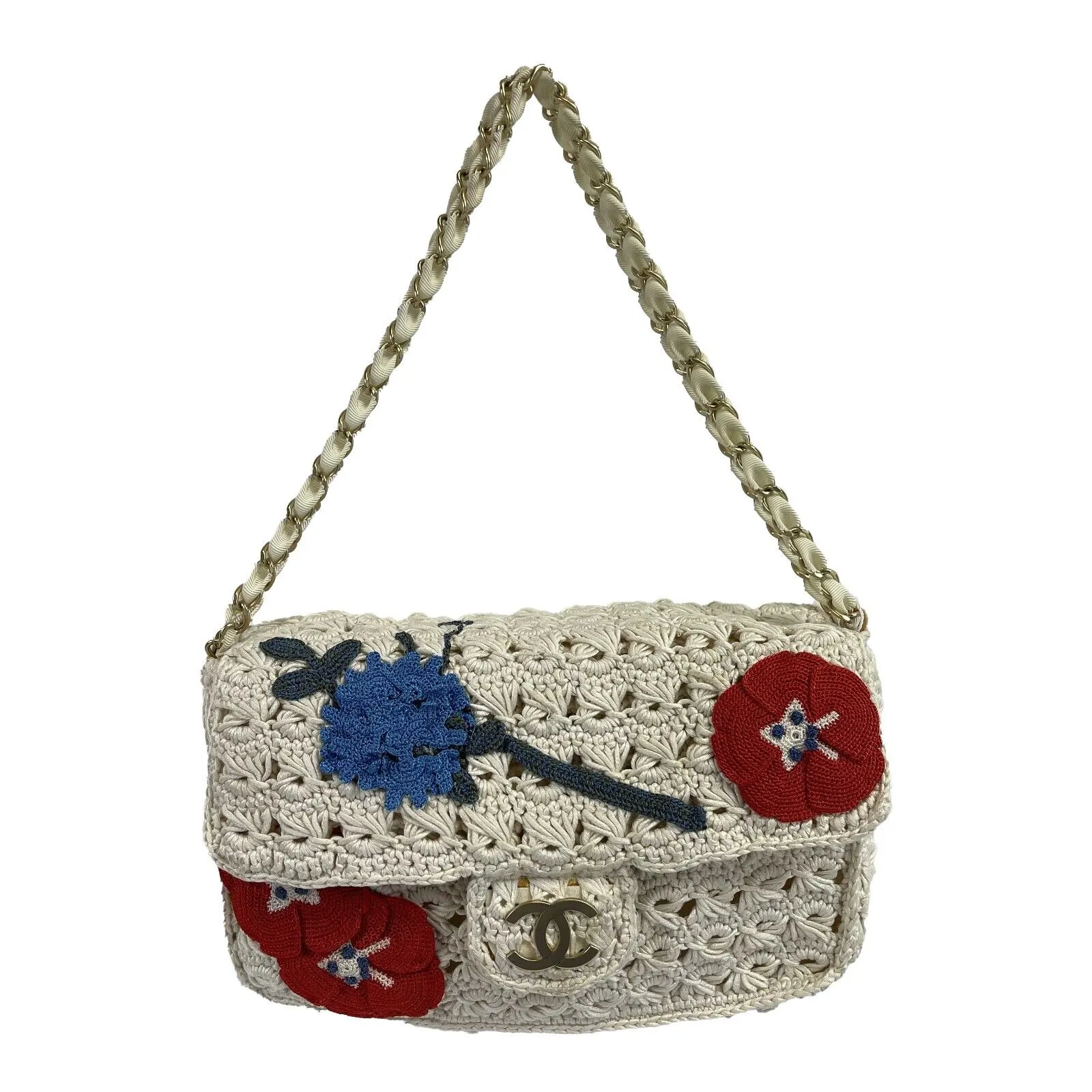 CHANEL - Runway Crochet Camellia Flap Bag - Spring 2010 - Ivory