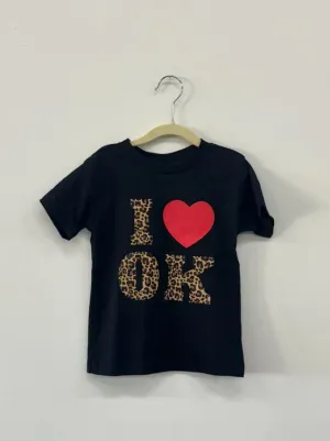 Children's I Heart OK Leopard Black Tee