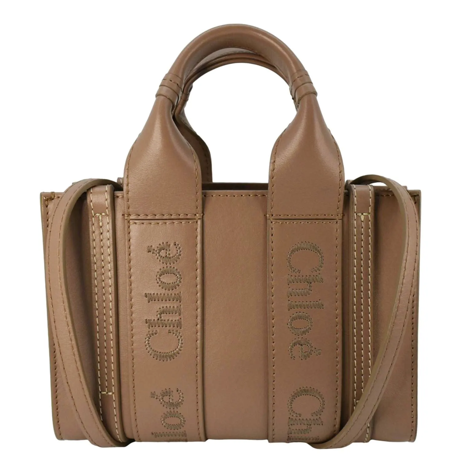 CHLOE Woody Calfskin Leather Tote Bag Brown
